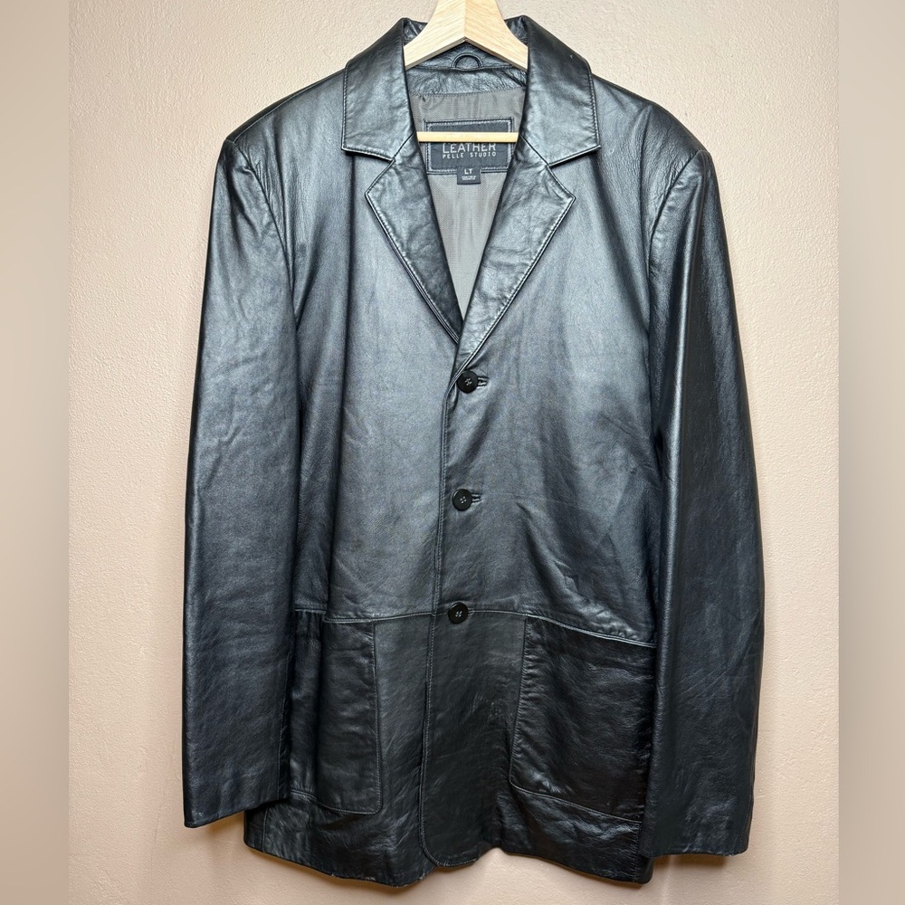 Wilson's Leather Pelle Studio Men's Vtg. Black Leather Jacket Size Large Tall